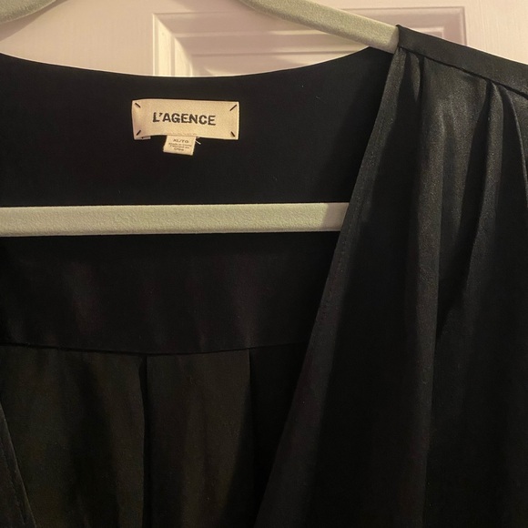 L’Agence Brenda Silk Puff Sleeve Bodysuit Black size XL - Picture 5 of 8